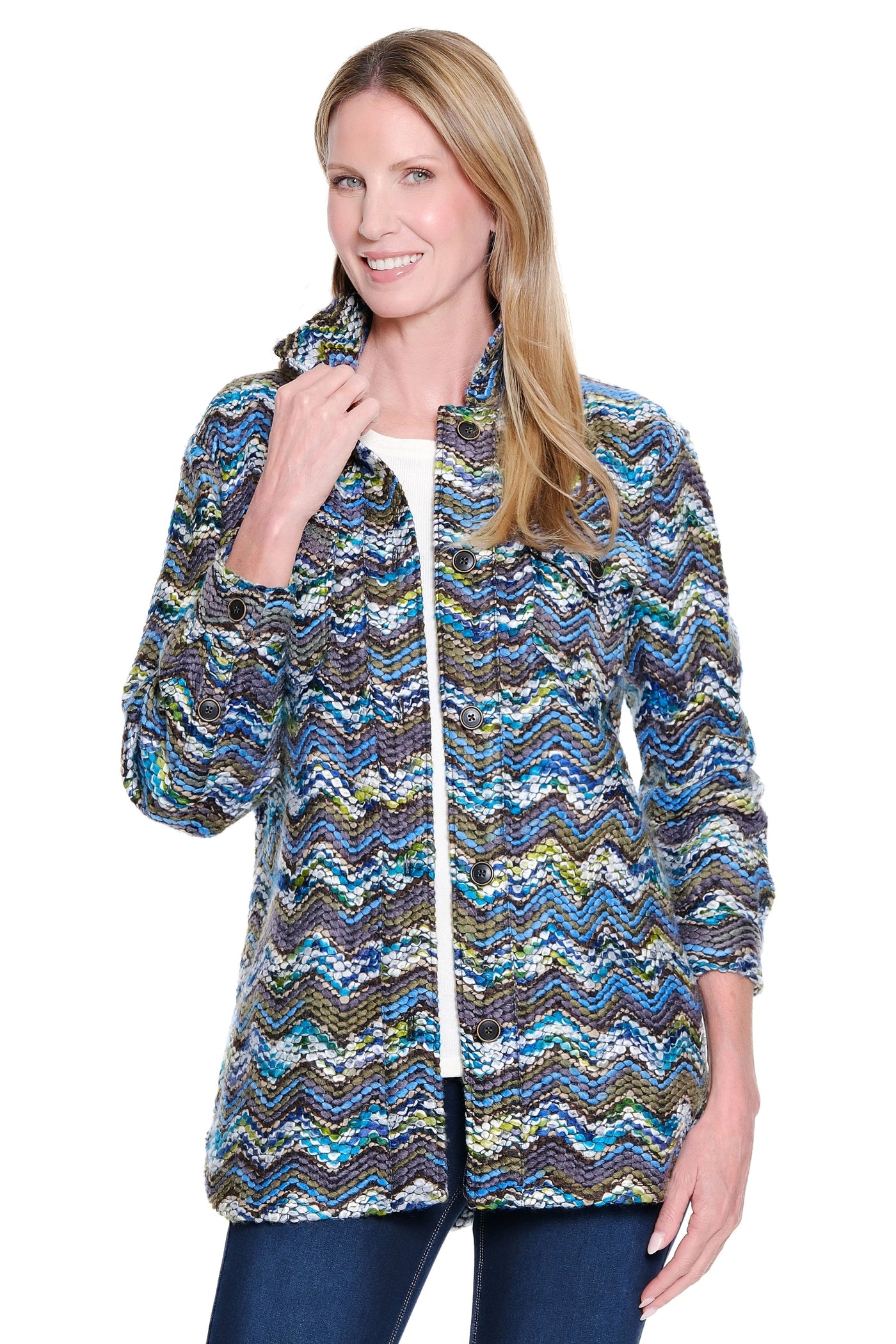 Chevron Embroidered Shacket - Multi