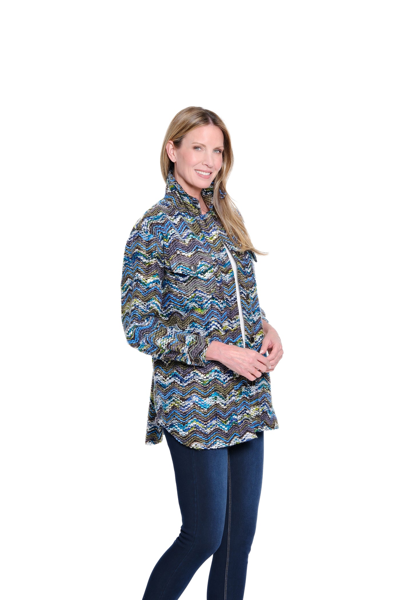 Chevron Embroidered Shacket - Multi