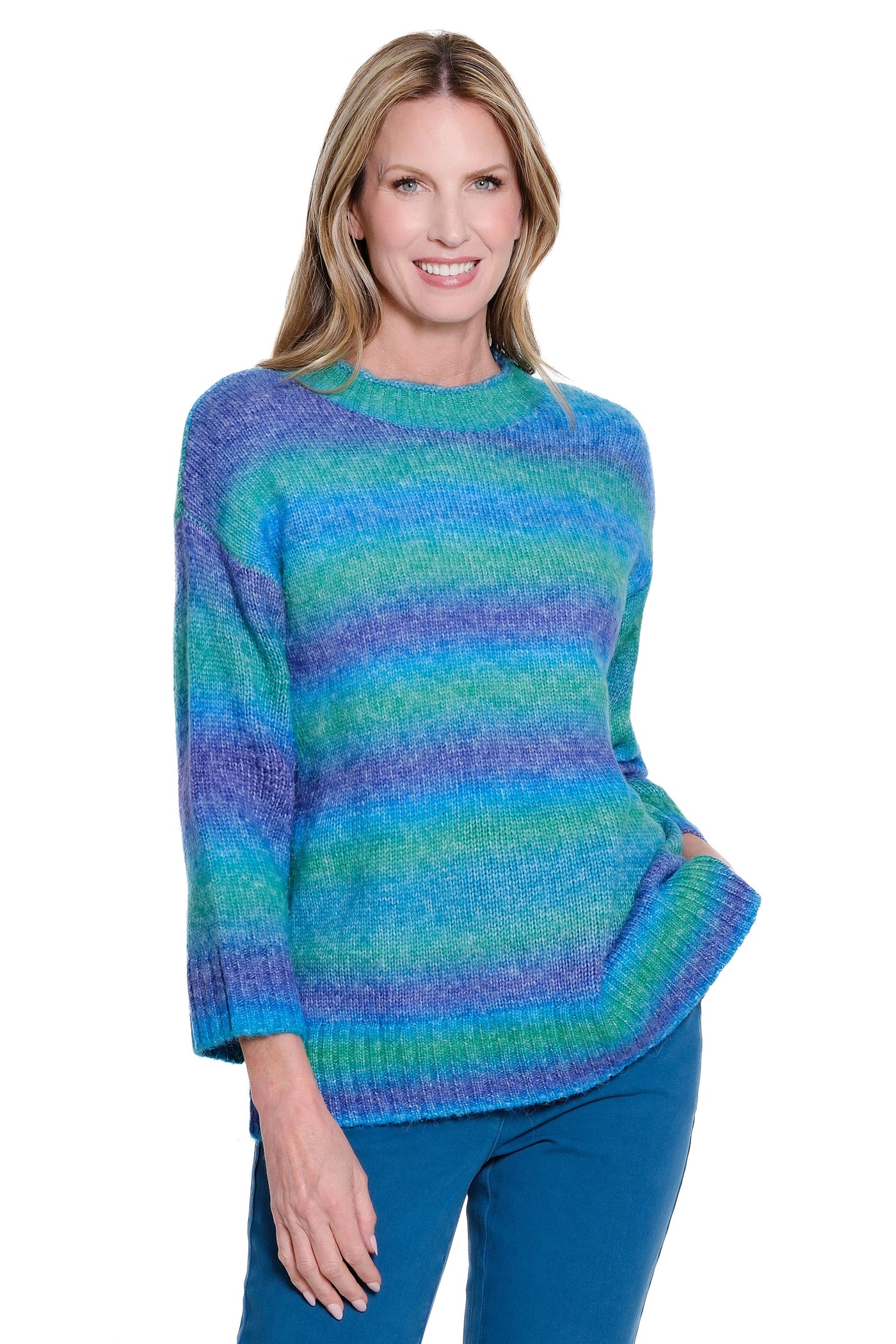 Ombre Striped Sweater - Turquoise
