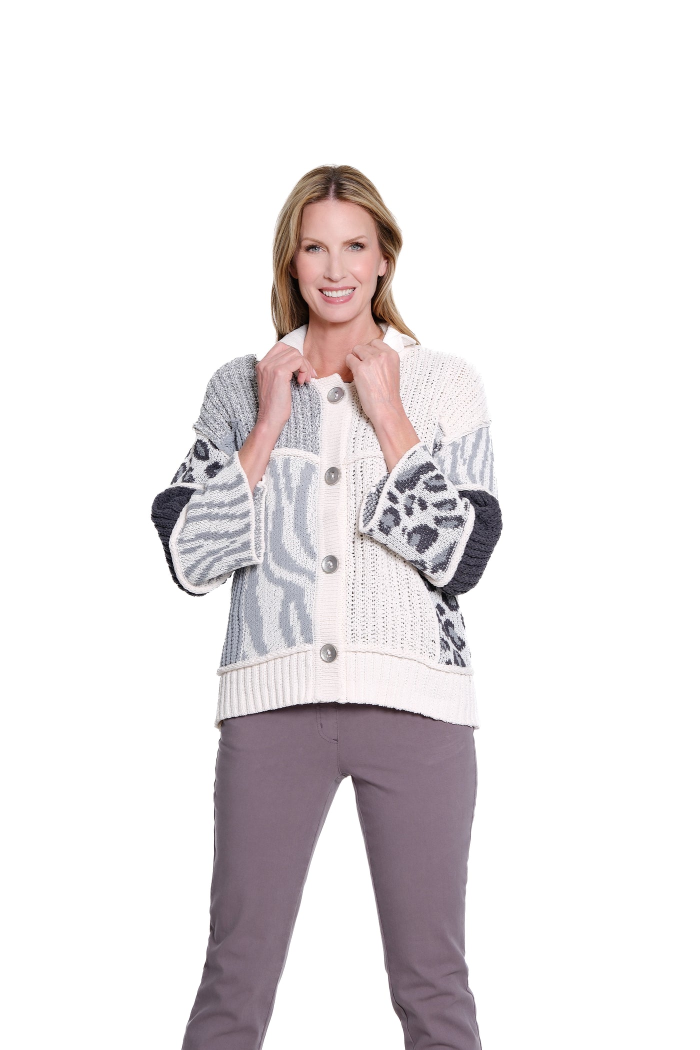 Patchwork Jacquard Knit Cardigan - Multi