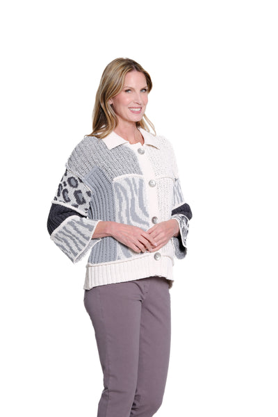 Patchwork Jacquard Knit Cardigan - Multi