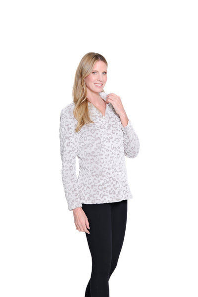 Plush Cheetah Knit Top - Frost Grey