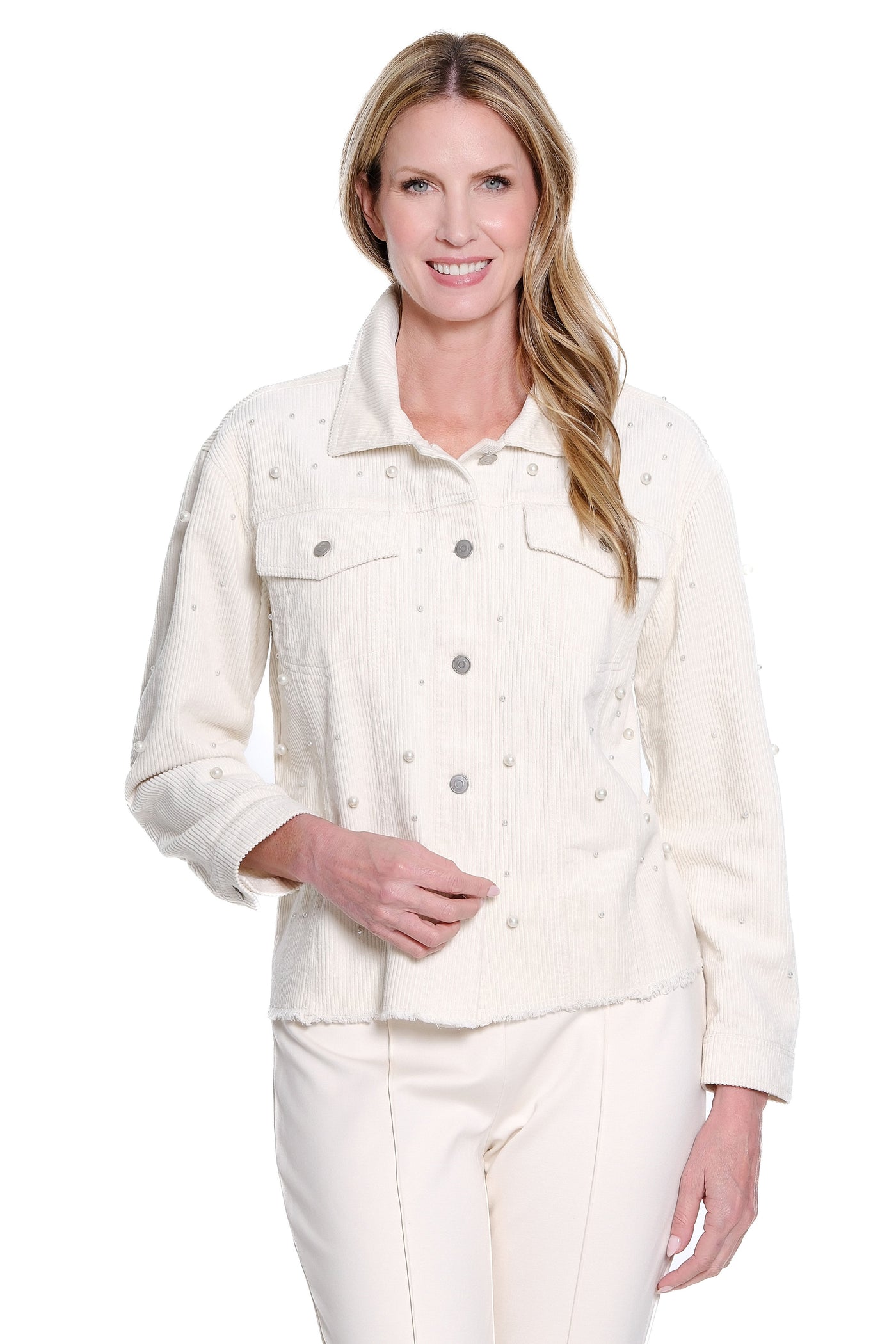 Embellished Corduroy Jean Jacket - Winter White