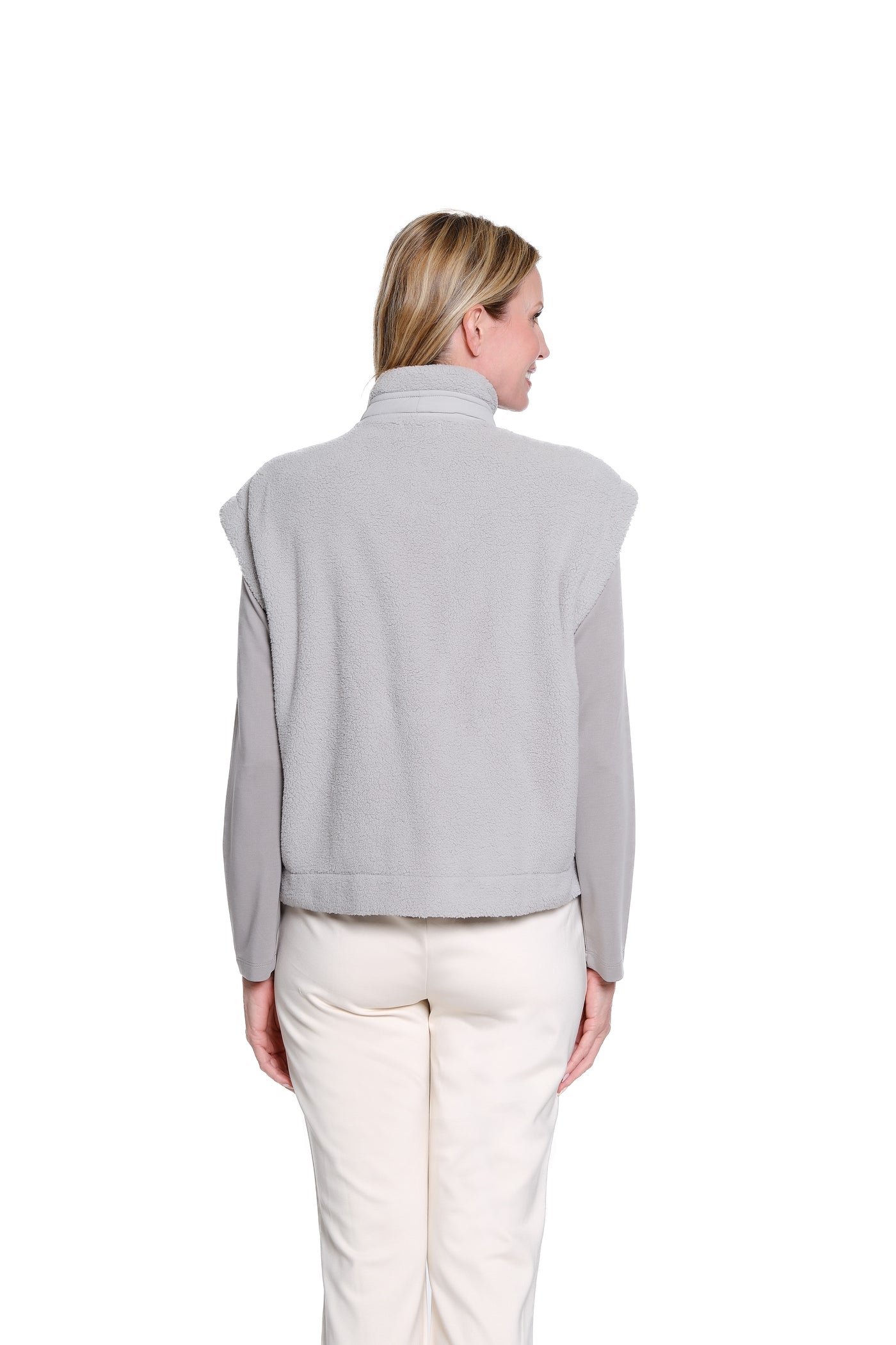 Cozy Faux Fur Snap-Front Vest - Frost Grey