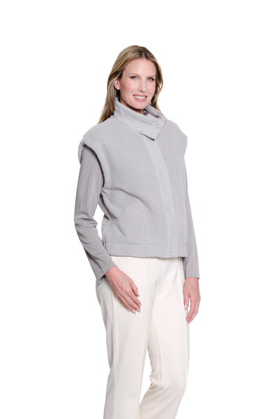 Cozy Faux Fur Snap-Front Vest - Frost Grey