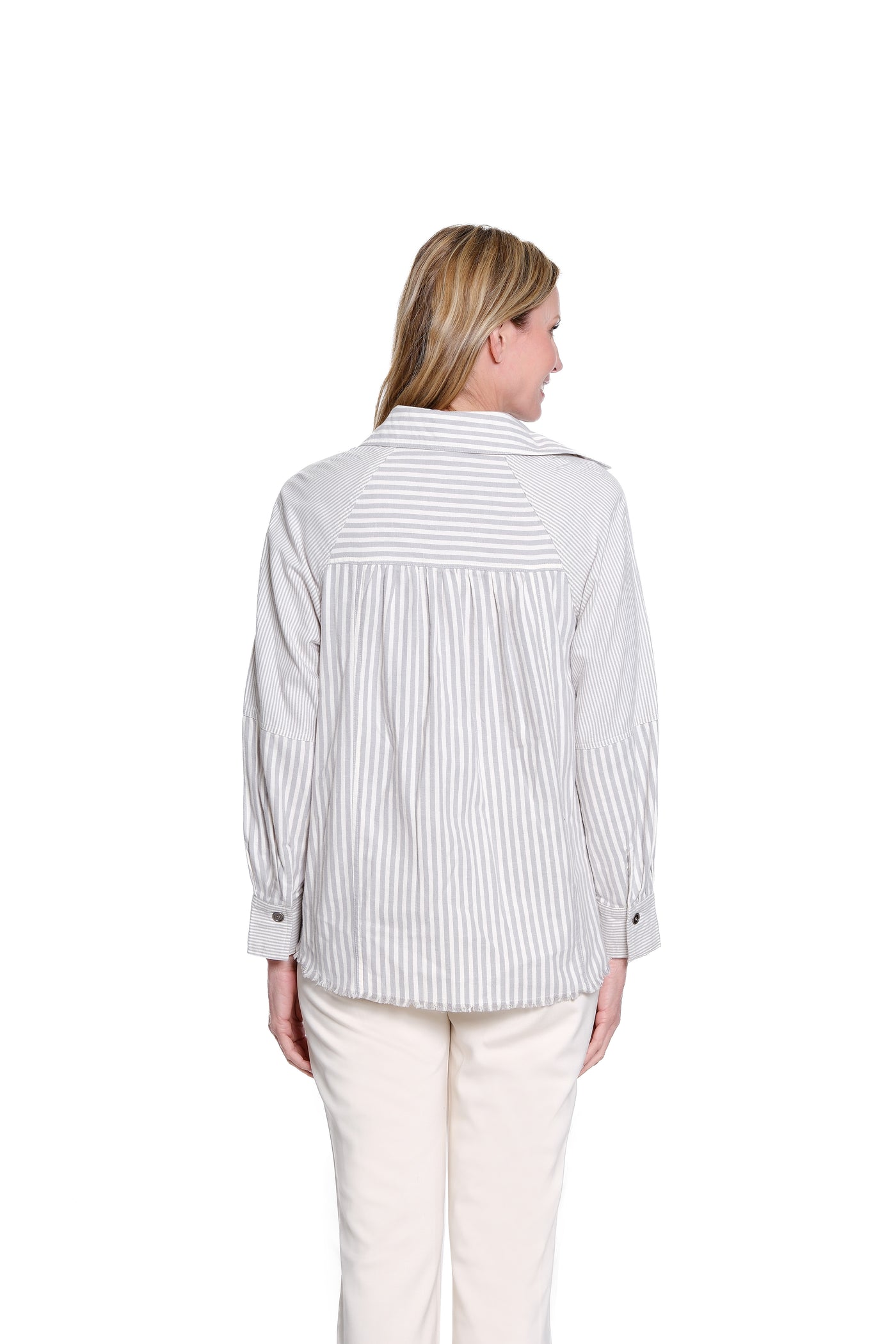 Stripe Cuffed Raglan Flannel Shirt - Frost Grey