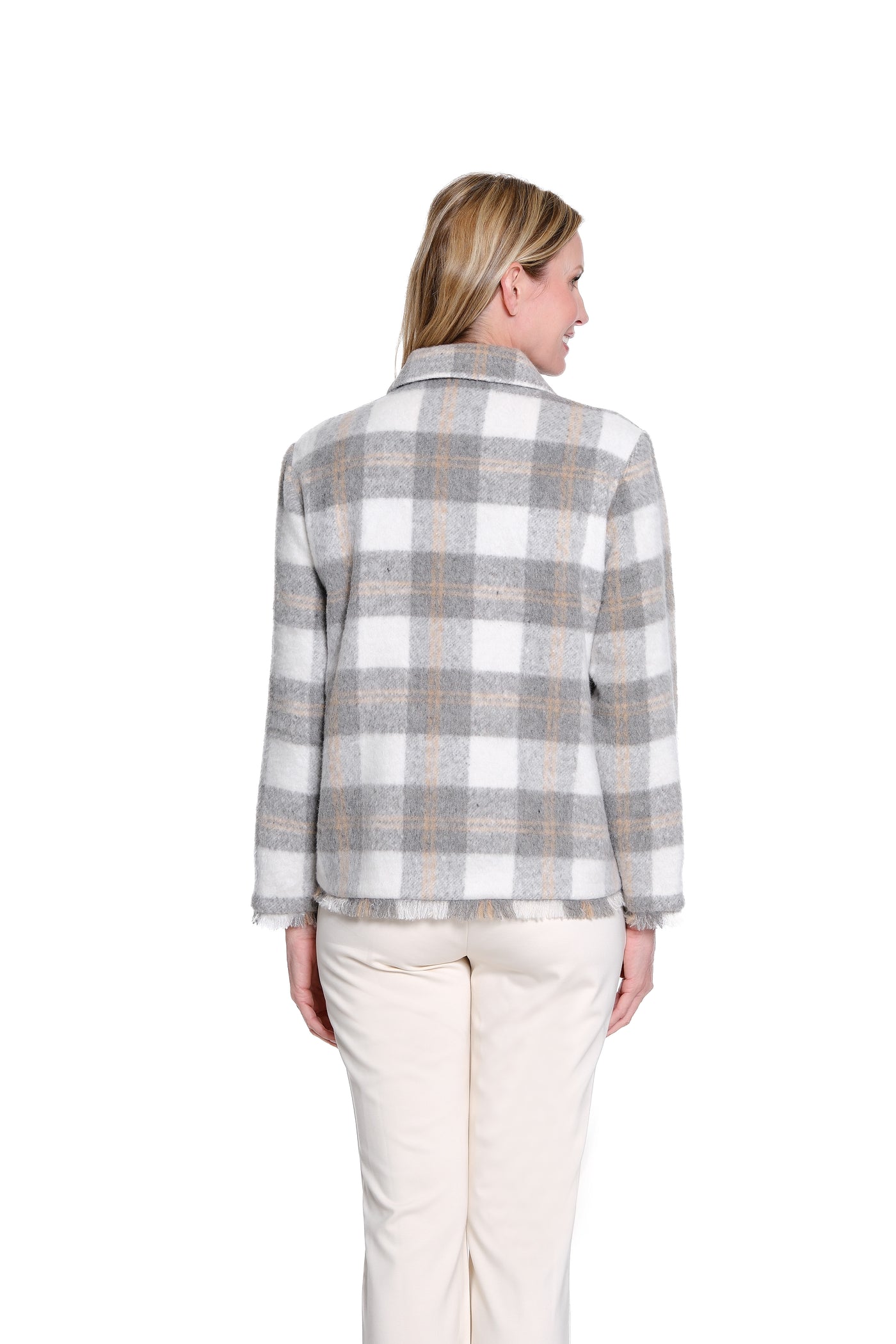 Plaid Fringe-Hem Woven Jacket - Multi