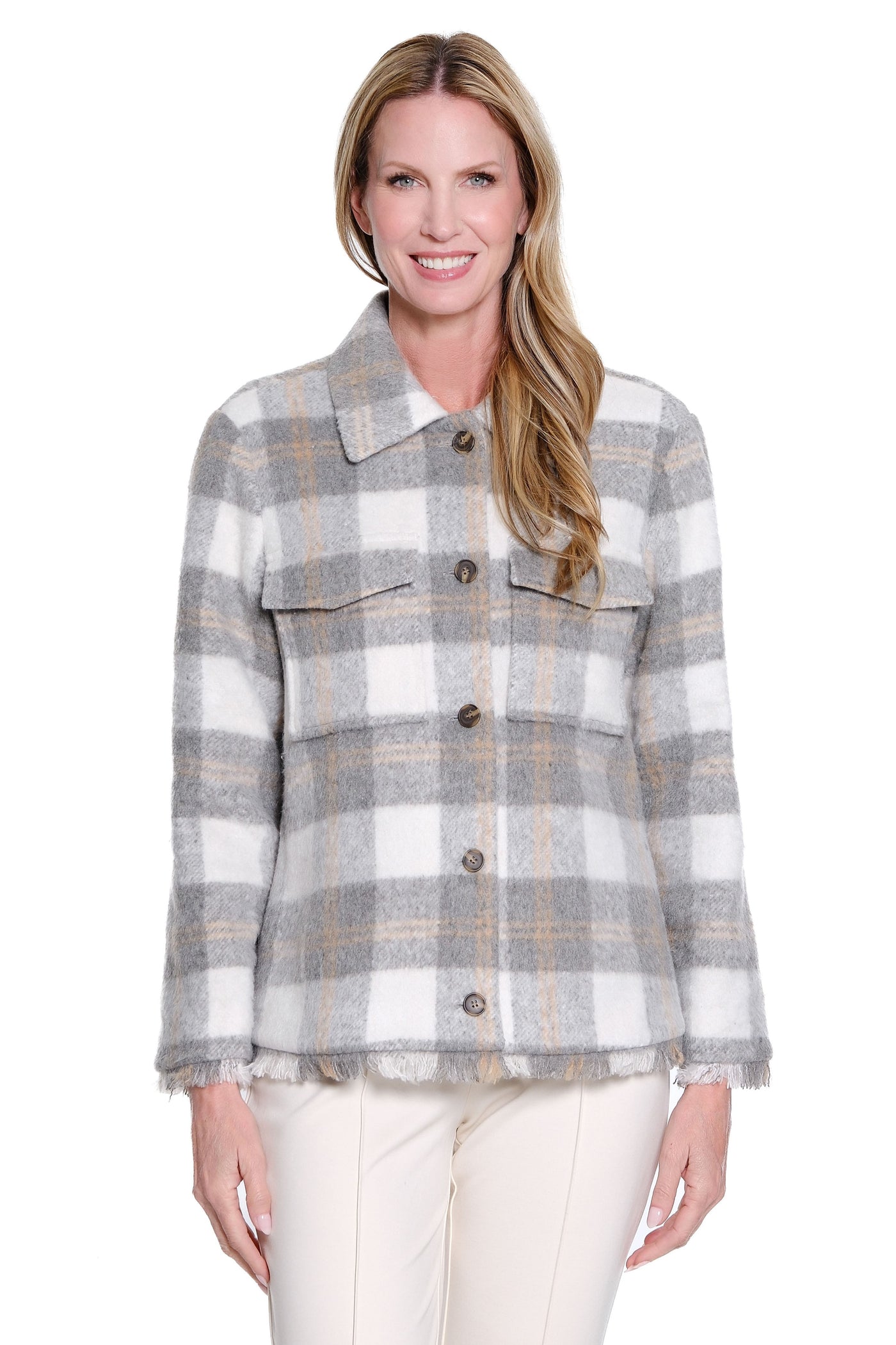 Plaid Fringe-Hem Woven Jacket - Multi