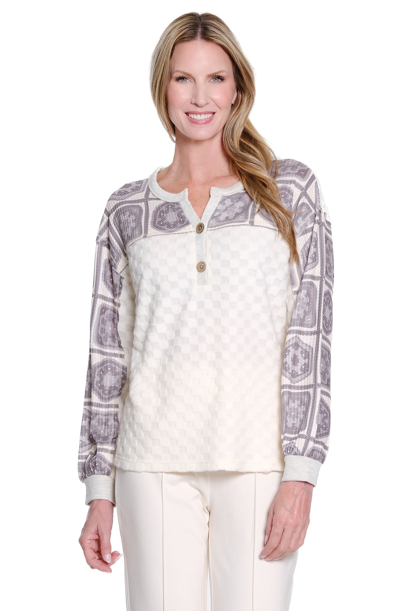 Plush Y-Neck Top - Multi