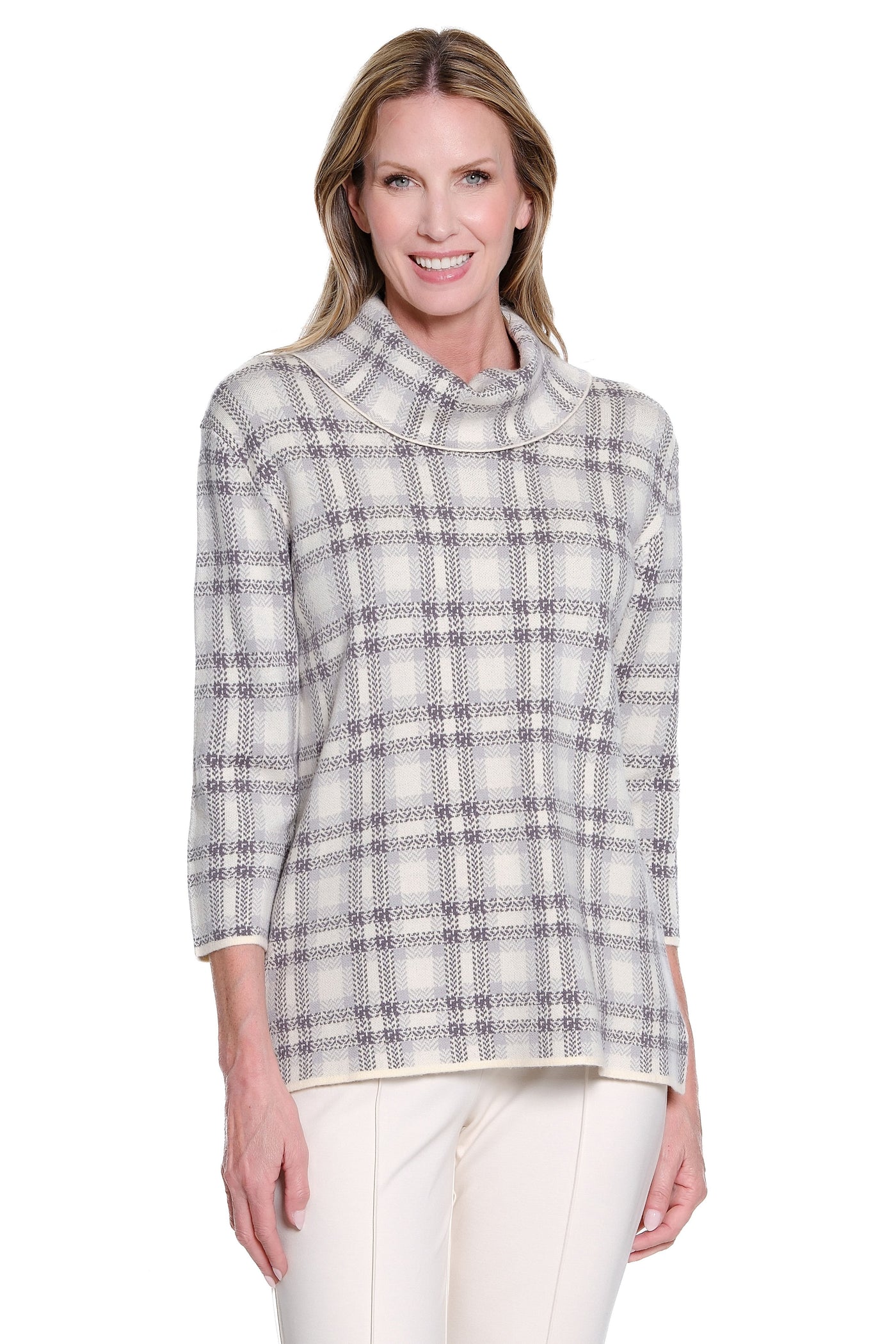 Jacquard Knit Cowl Neck Top - Multi