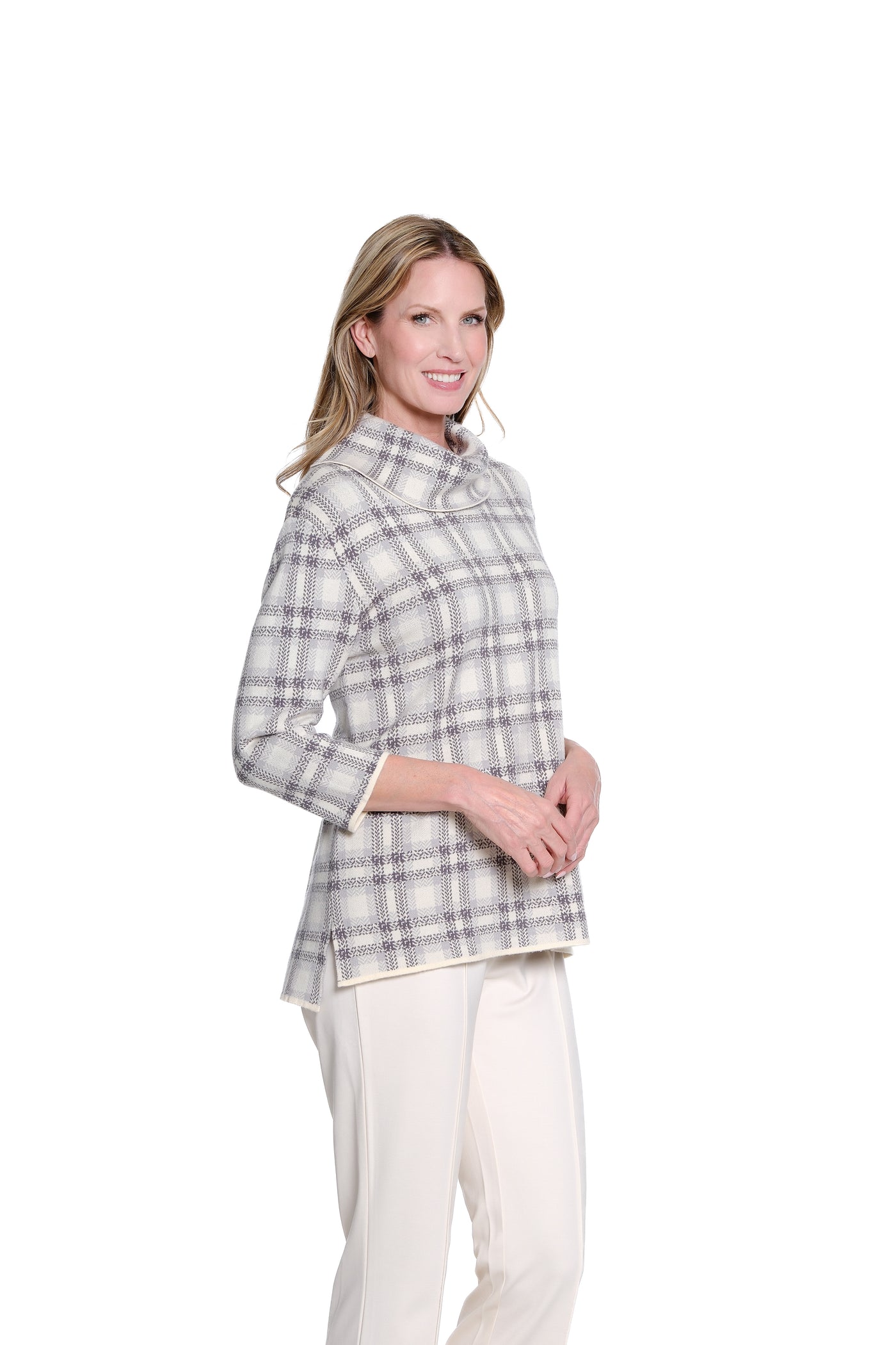 Jacquard Knit Cowl Neck Top - Multi