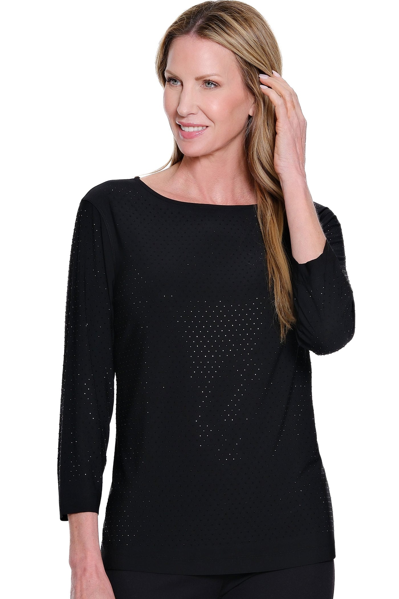 High-Neck Knit Top - Black