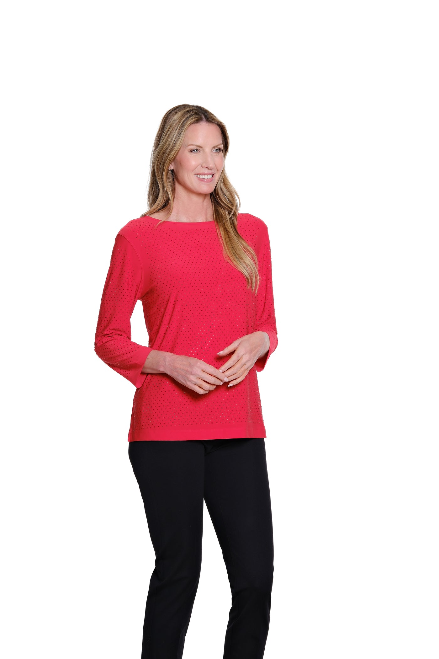 High-Neck Knit Top - Red