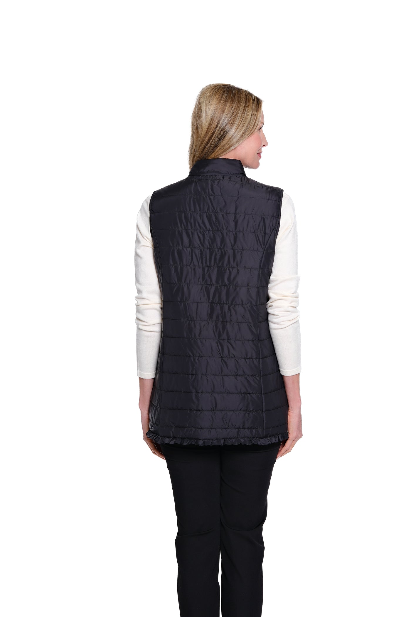 Quilted Zip-Front Nylon Vest - Black