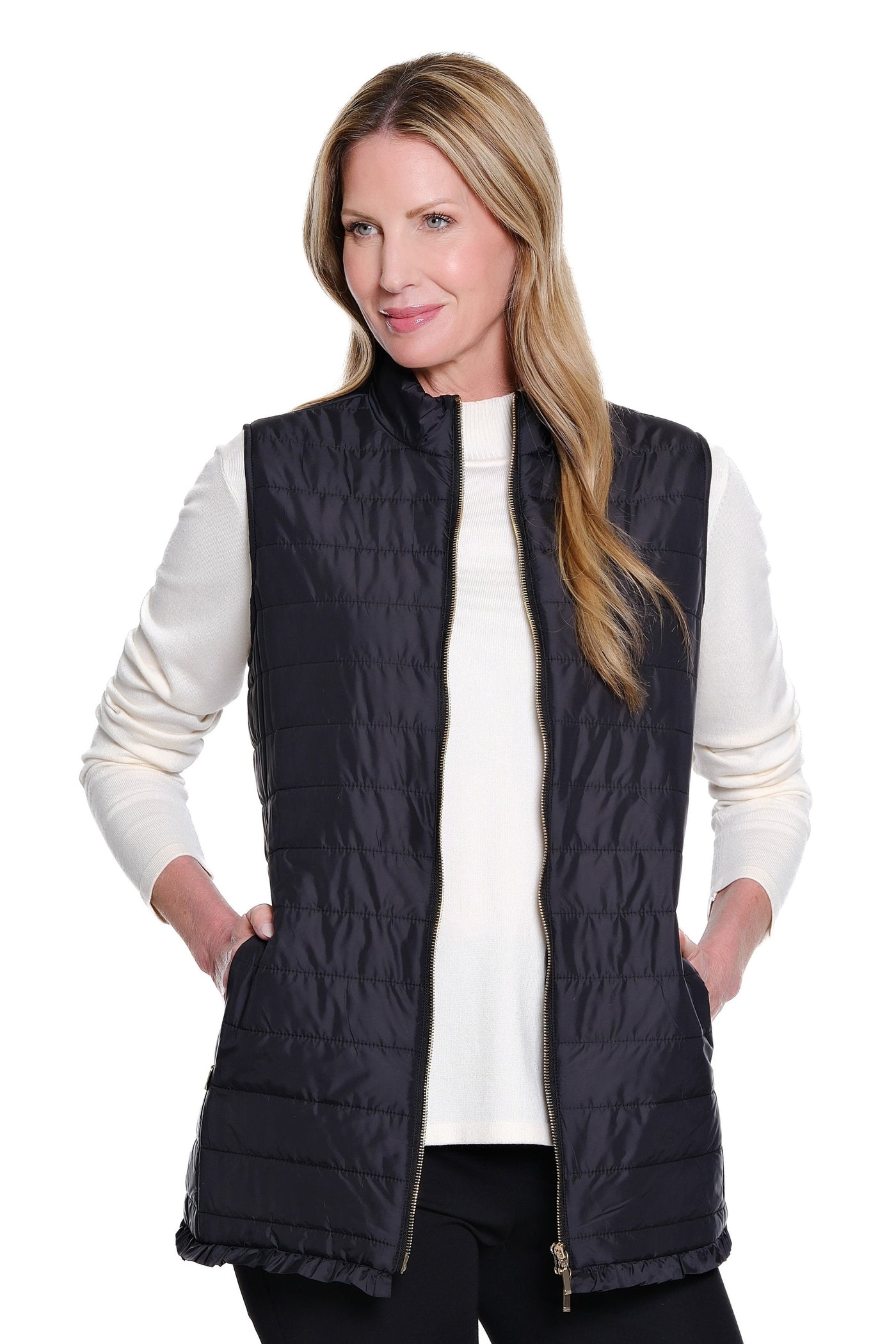 Quilted Zip-Front Nylon Vest - Black