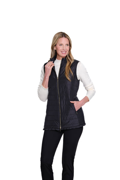 Quilted Zip-Front Nylon Vest - Black