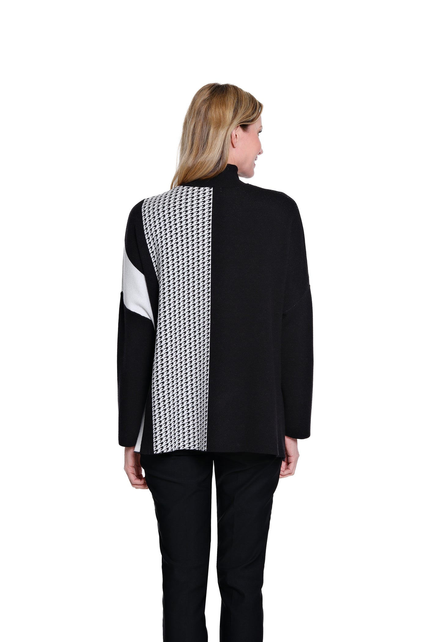 Jacquard Mock Neck Knit Top - Black/Winter White