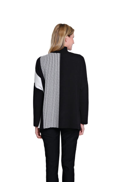 Jacquard Mock Neck Knit Top - Black/Winter White