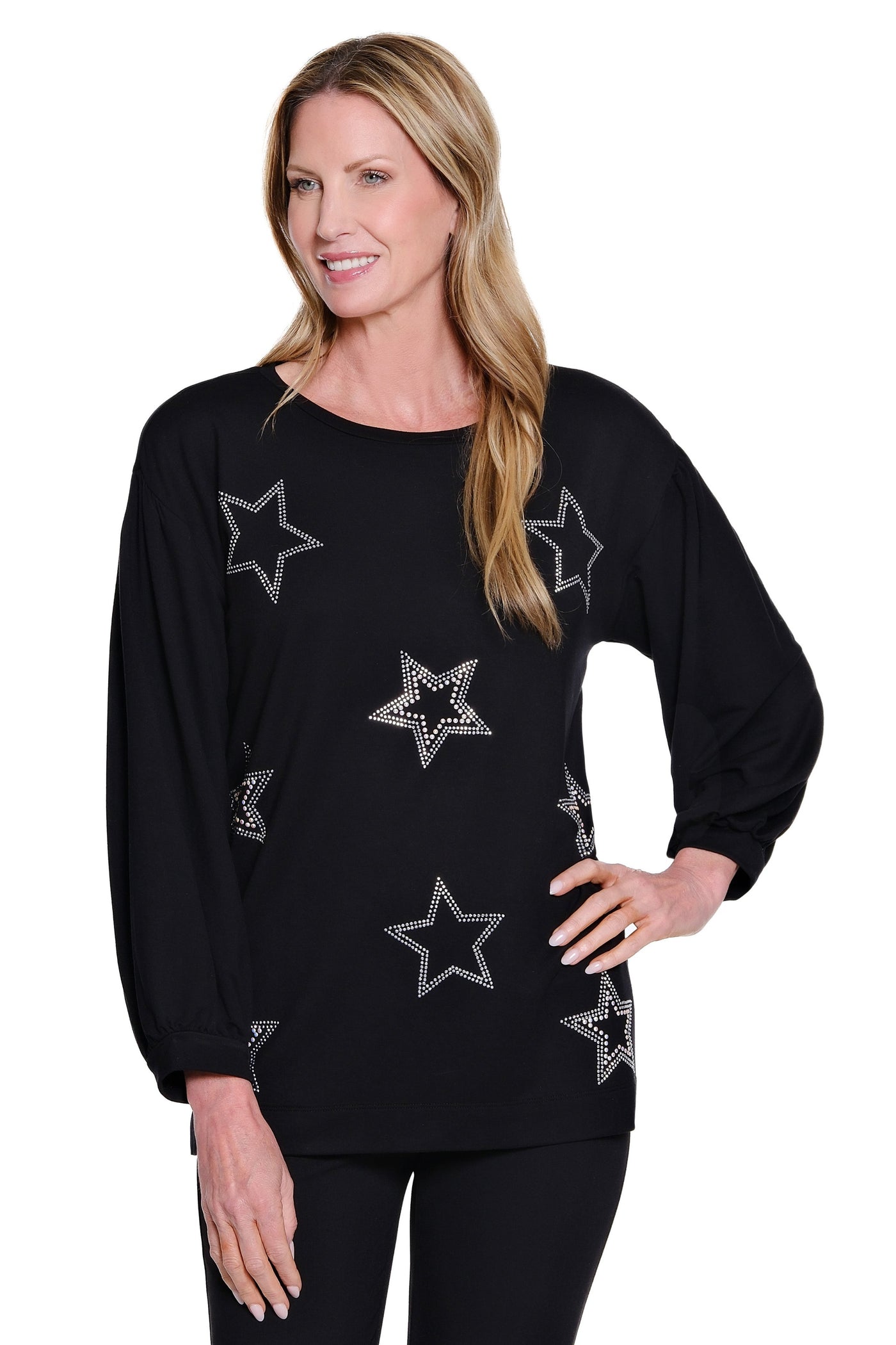 Star Embellished Knit Top - Black