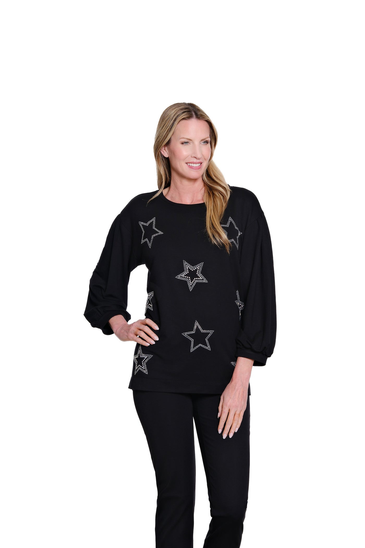 Star Embellished Knit Top - Black
