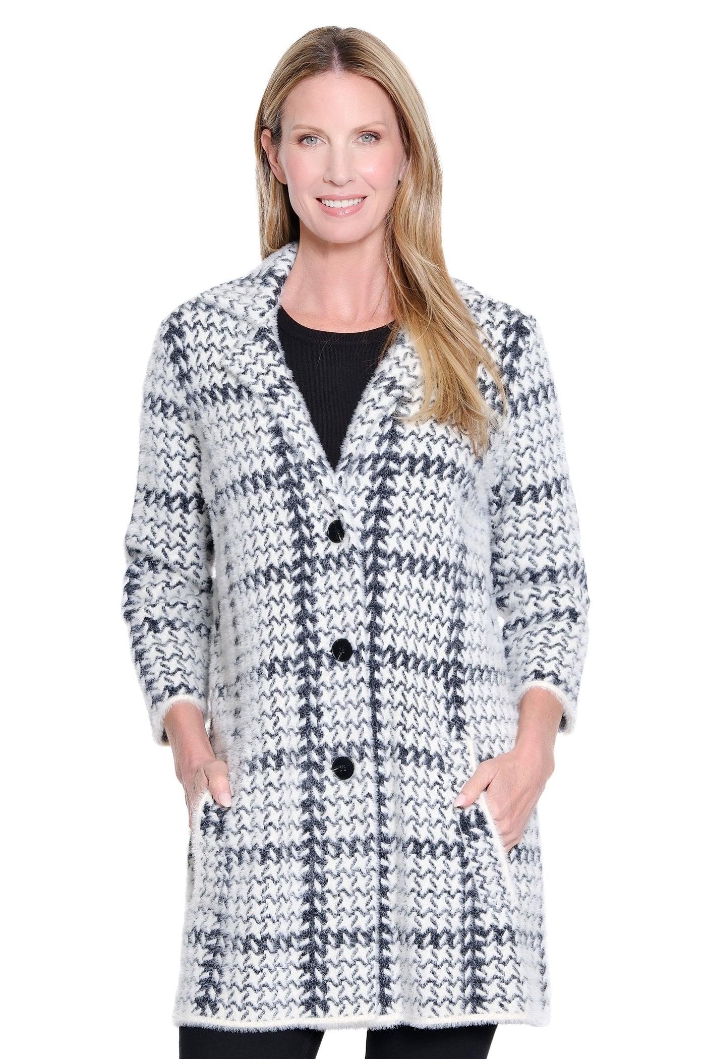 Jacquard Long Knit Cardigan - Winter White