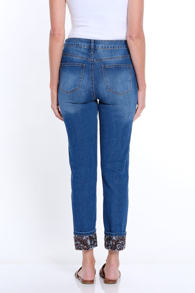 Sequin Embellished Ankle Jean - Medium Denim