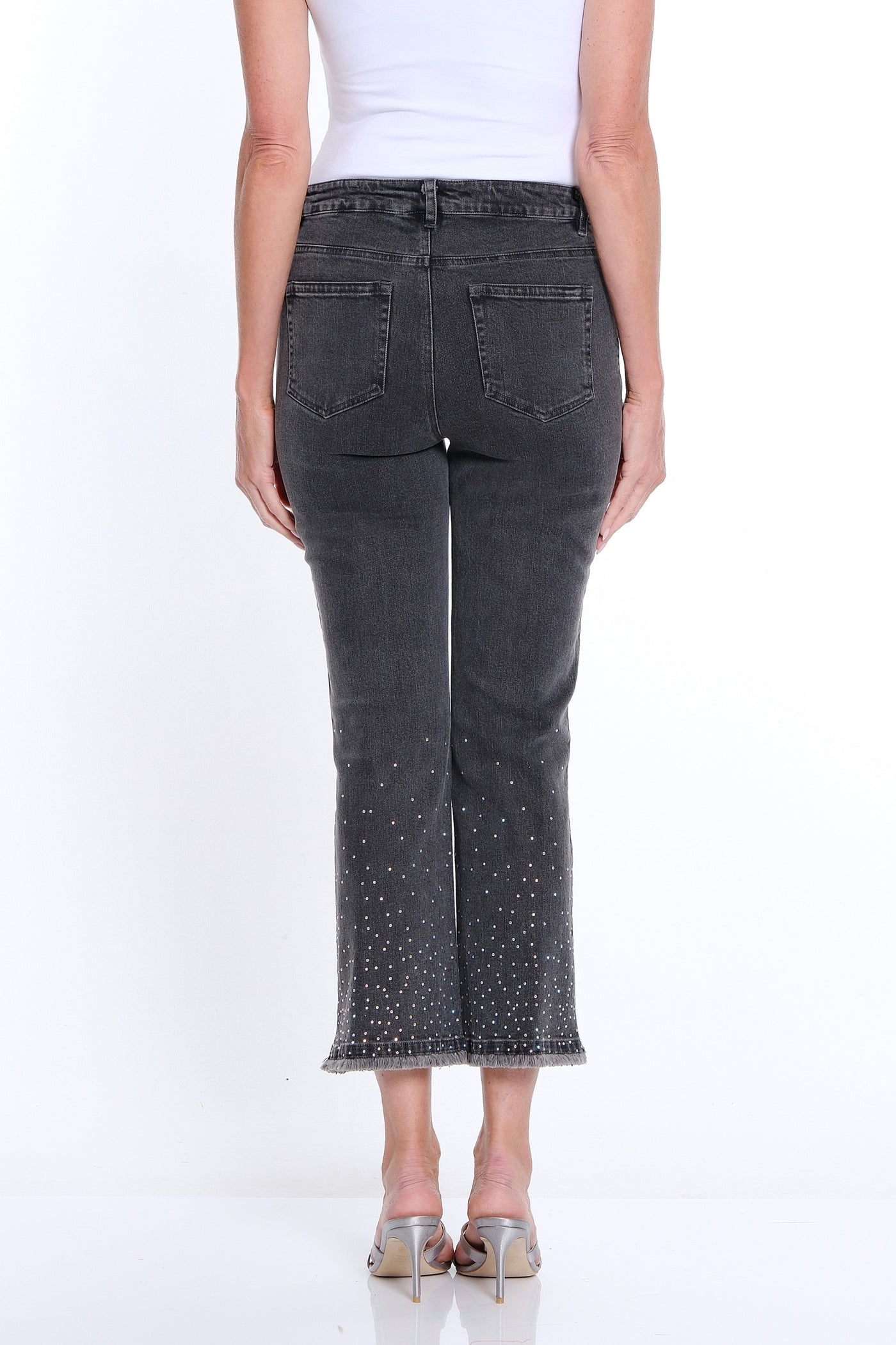 Embellished Flare Ankle Jean - Light Grey Denim