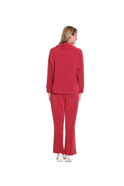 Drawstring Cowl Collar Knit Top - Plus - Crimson