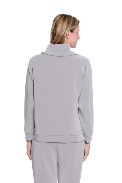 Drawstring Cowl Collar Knit Top - Plus - Frost Grey