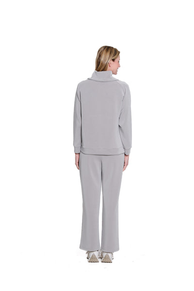 Wide Band Knit Wide Leg Ankle Pant - Plus - Frost Grey