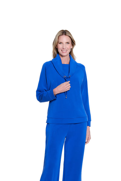 Drawstring Cowl Collar Knit Top - Plus - Royal