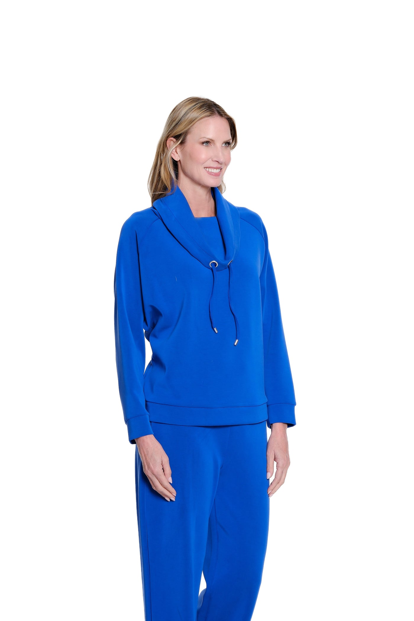 Drawstring Cowl Collar Knit Top - Plus - Royal
