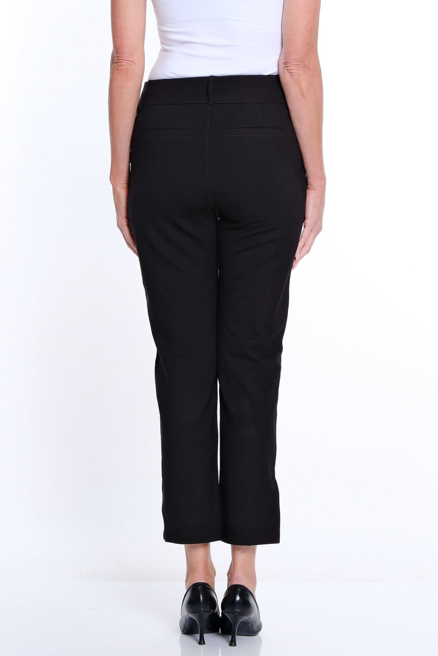 Pintuck Front Ponte Ankle Pant - Black