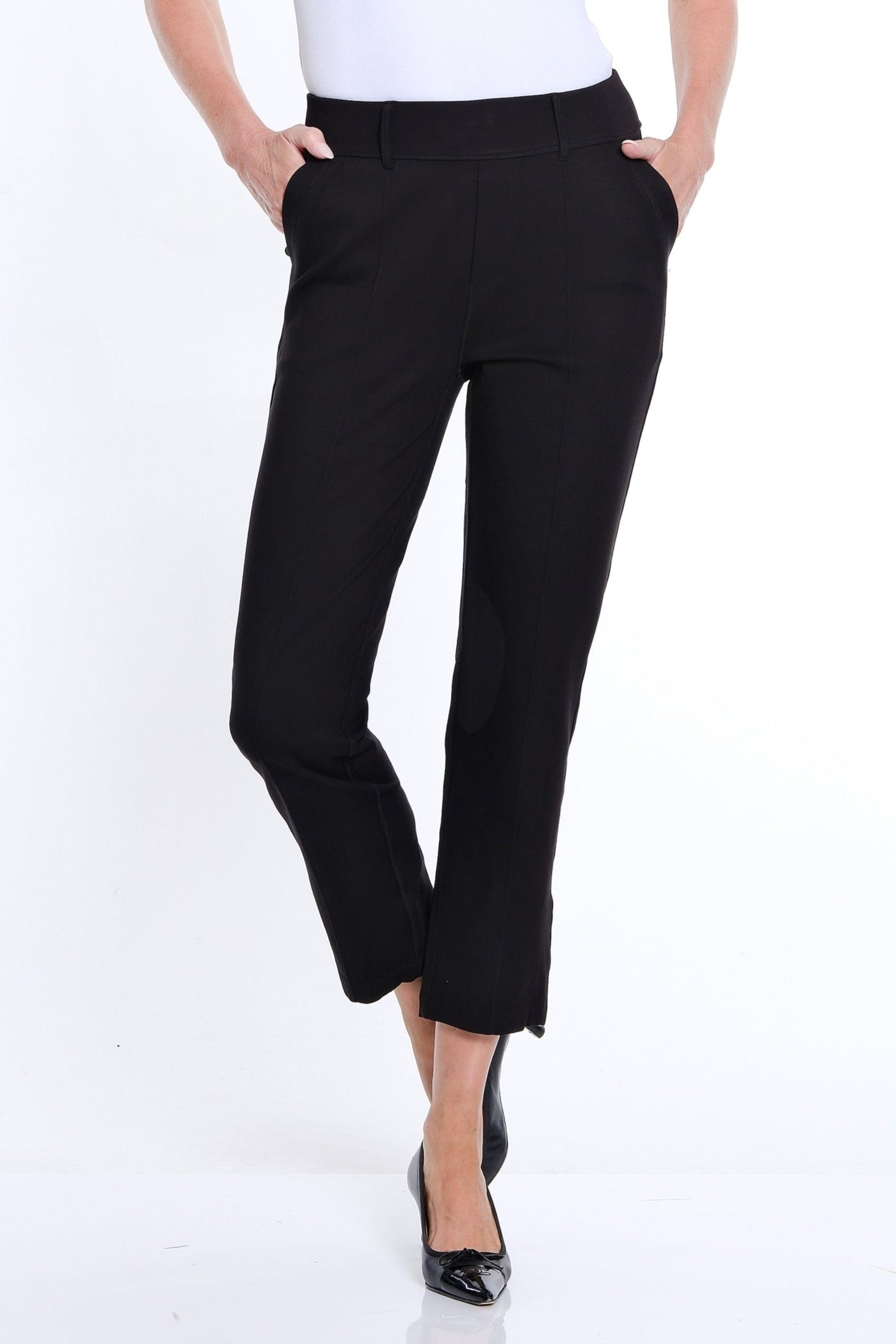 Pintuck Front Ponte Ankle Pant - Black