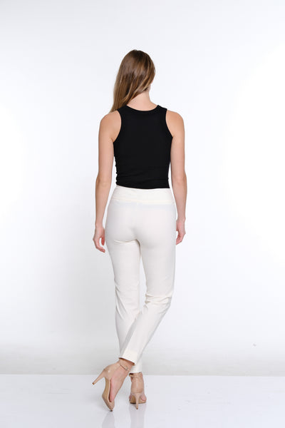 Wide Band Ankle Pant- Ivory