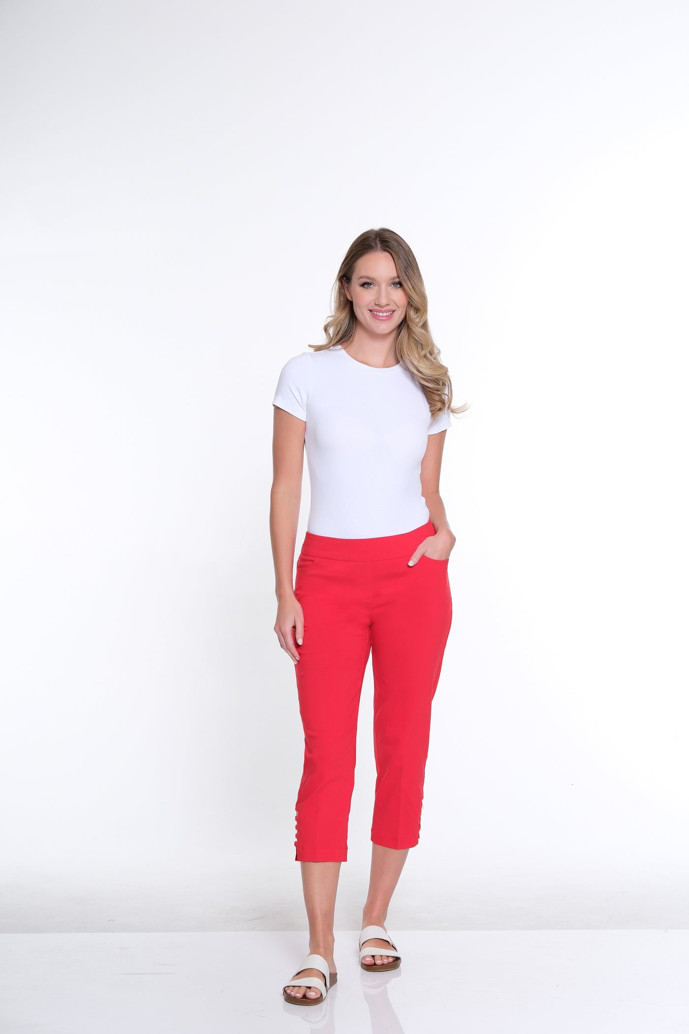 Solid Crop Pant- Red