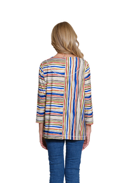 Faux Button Placket Slub Knit Top - Petite - Multi