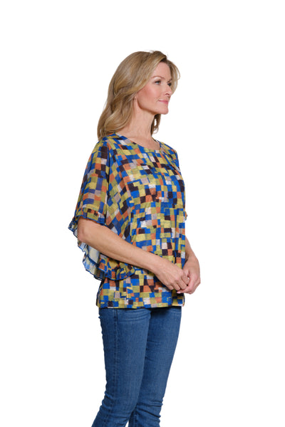 Flounce Sleeve Mixed Print Top - Multi