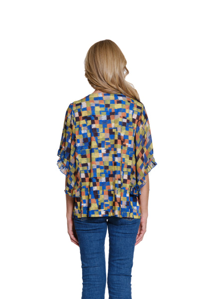 Flounce Sleeve Mixed Print Top - Multi