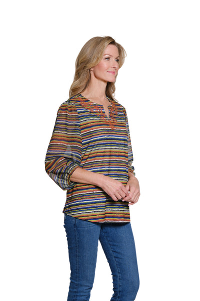 Embroidered Mixed Print Top - Multi