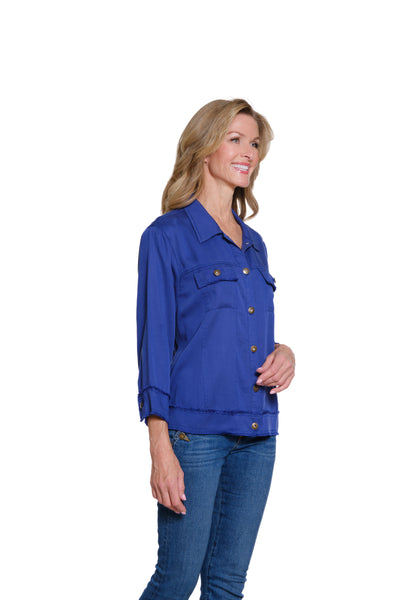 Fringe Hem Jean Jacket - Dazzling Blue