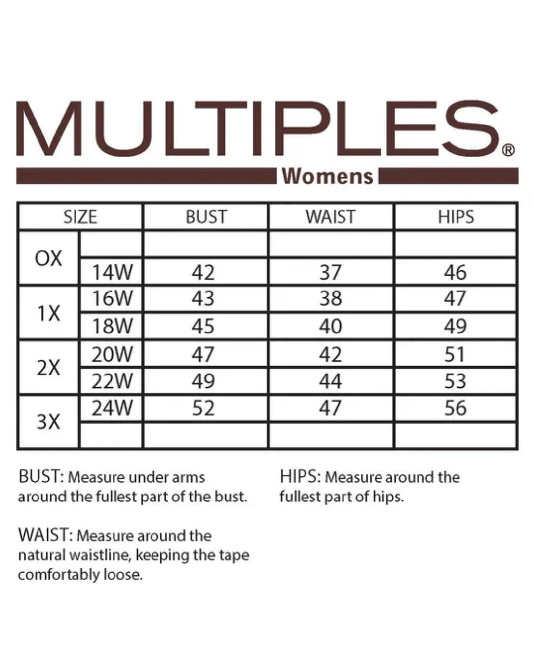 Multiples Plus size chart