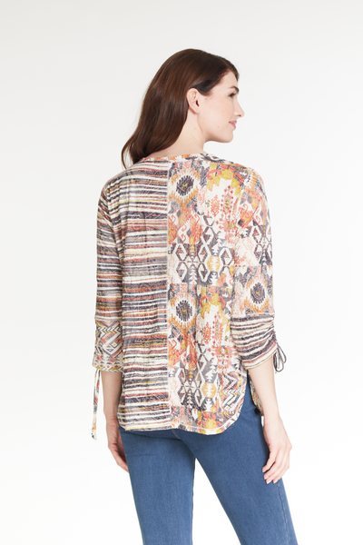 Drawstring Sleeve Knit Top - Multi