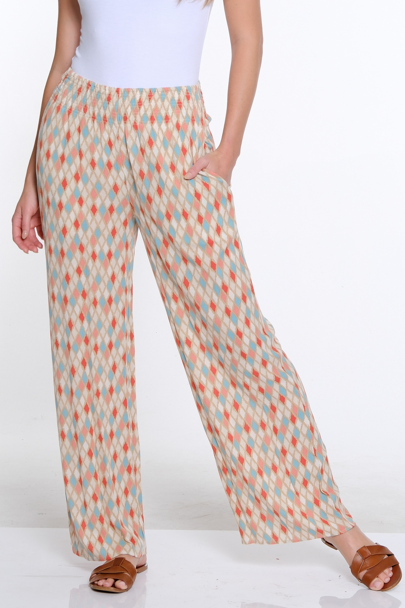 Elastic Waist Wide Leg Pant- Diamond Multi