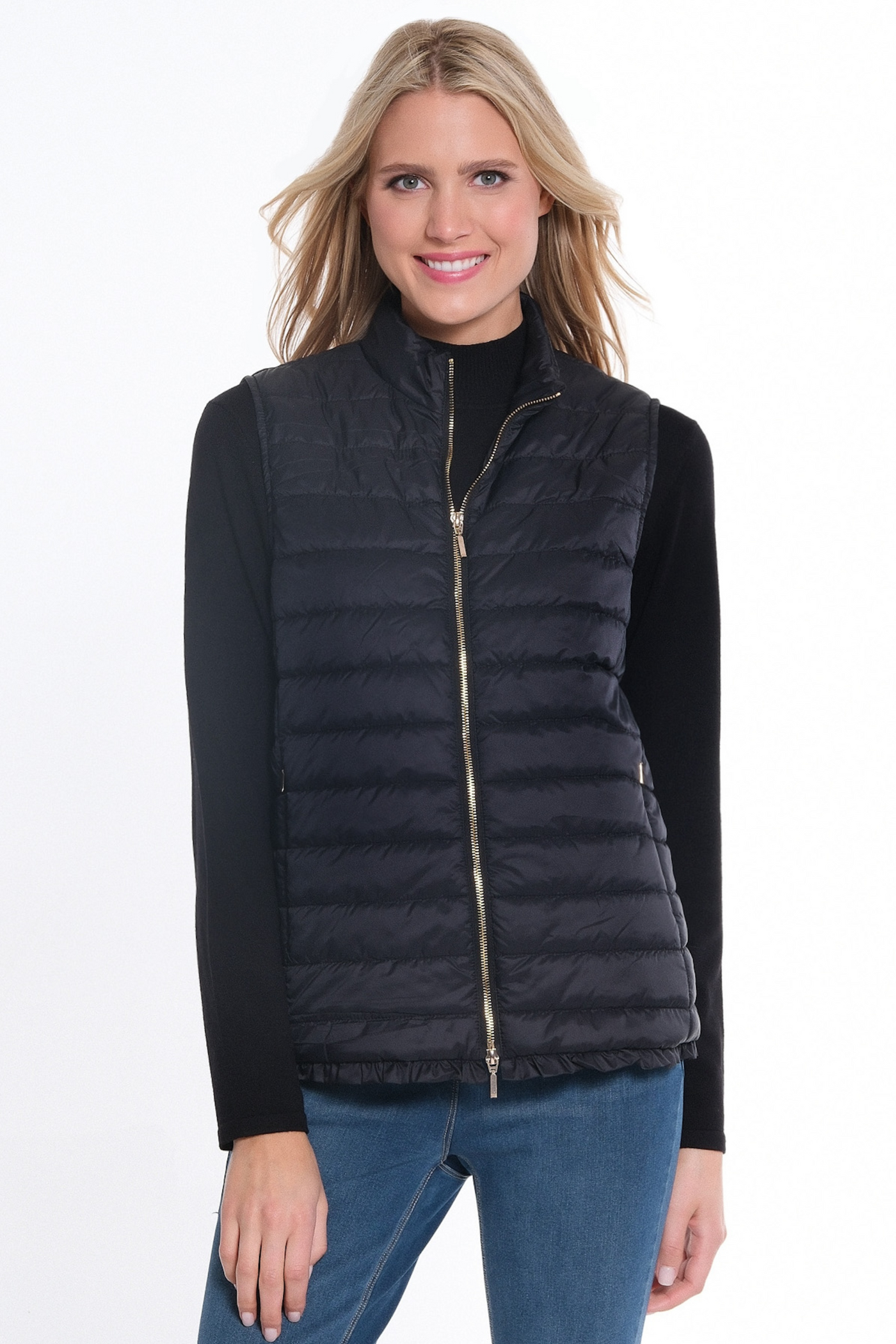 Zip Thru Collar Zip Pocket Quilted Vest - Women's - Black