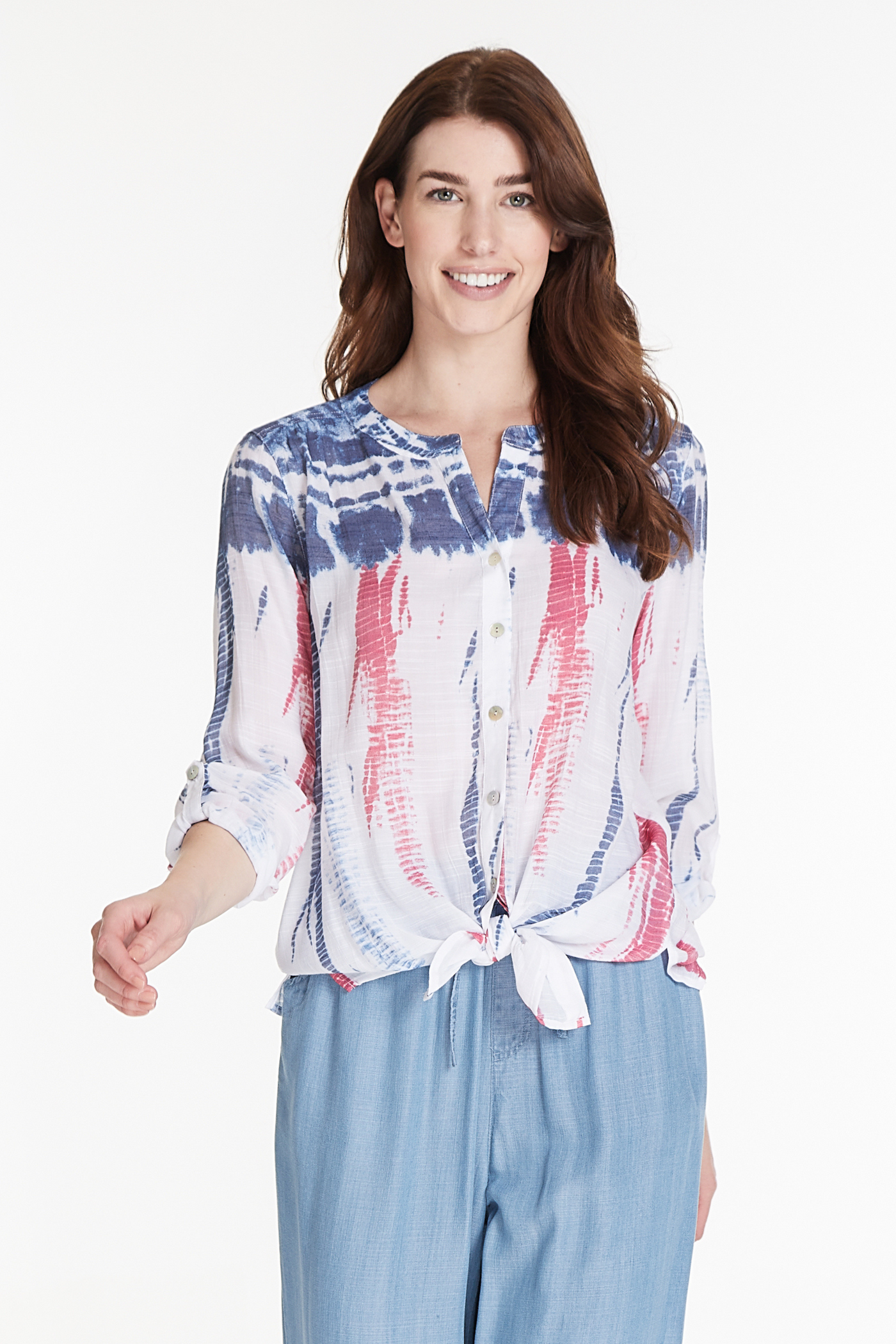 Tie Front Woven Shirt - Women's - Multi