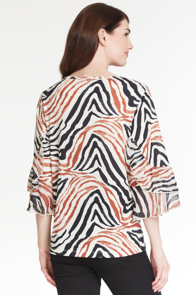Ruffle Sleeve Knit Top - Zebra Multi