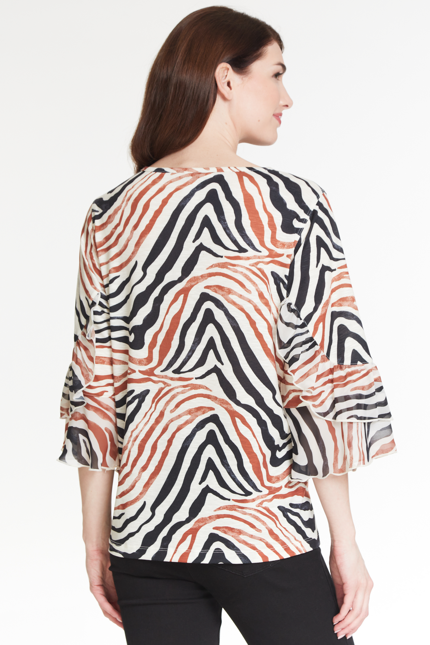 Ruffle Sleeve Knit Top - Women's - Zebra Multi