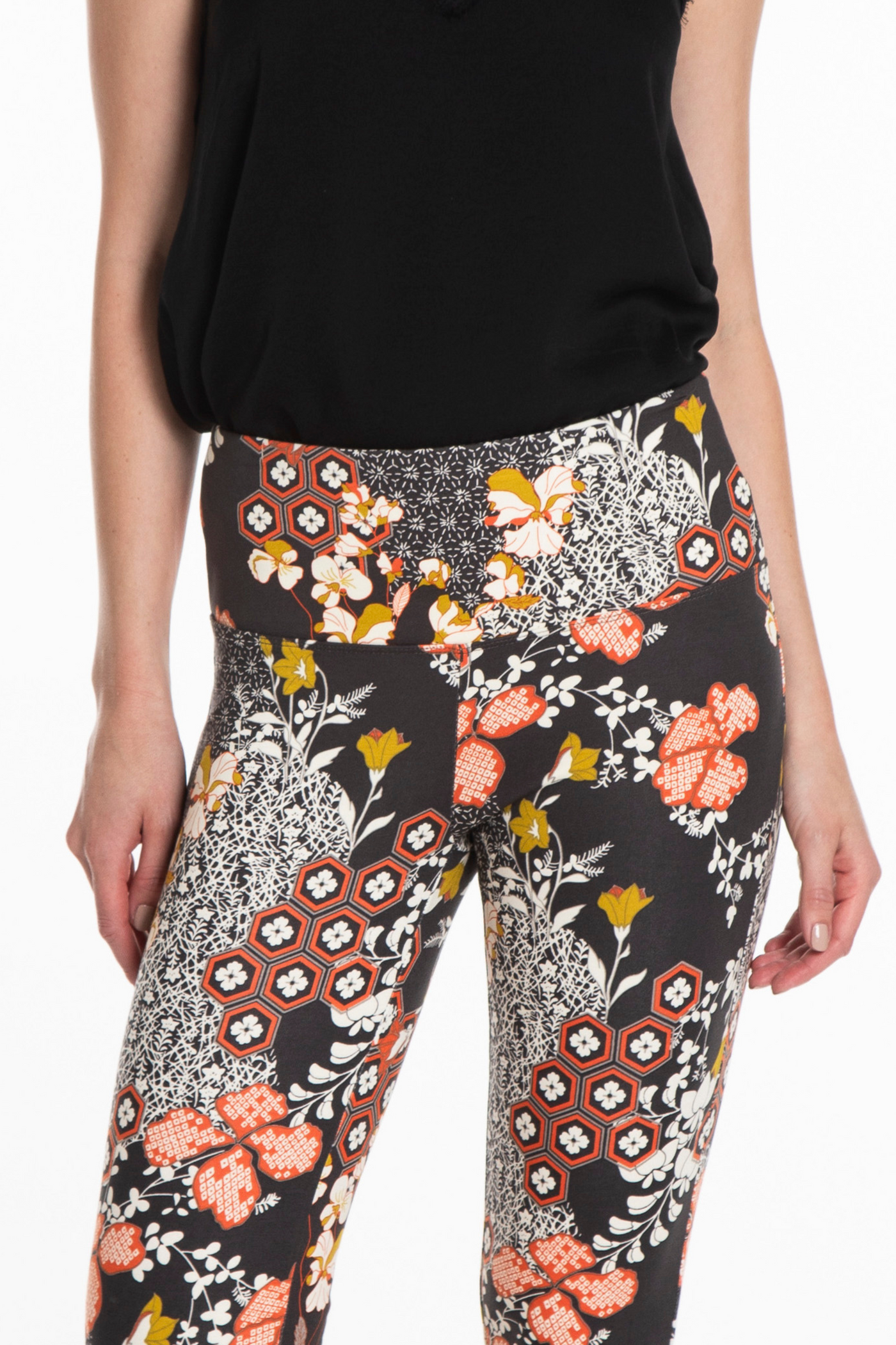 PRINT WIDE BAND PULL-ON ANKLE LEGGING - Patch Multi