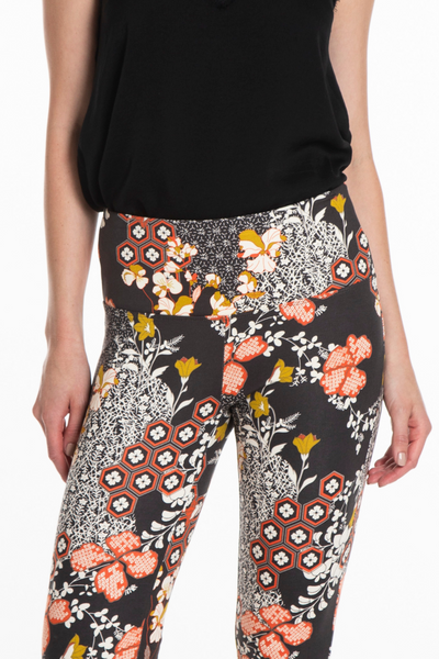 PRINT WIDE BAND PULL-ON ANKLE LEGGING - Patch Multi